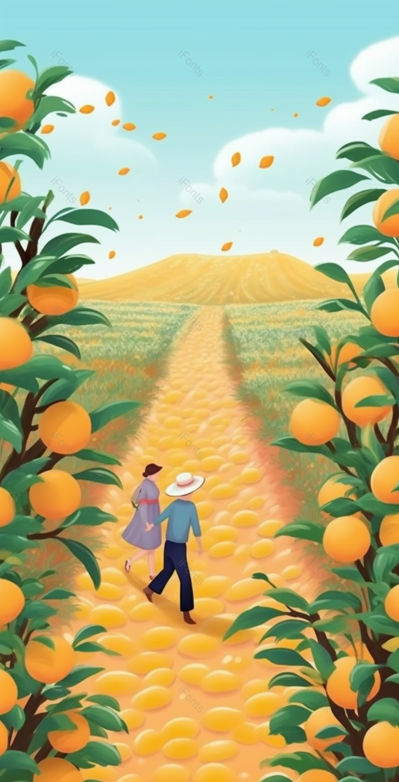 采摘园游玩漫步唯美插画背景,插画/手绘图,插画/手绘图库,插画/手绘图下载,插画/手绘